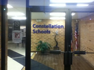 Dimensional Letters in the Lobby of Constellation School.