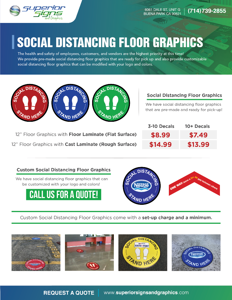 Social Distancing Floor Decals and Graphics in Orange County CA