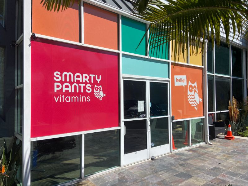 Perforated Window Graphics and Wall Wraps Brand SmartyPants Vitamins’ Corporate Offices in Los Angeles CA