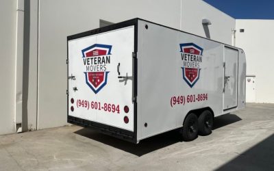 Vinyl Decals and Lettering Brand Veteran Movers Cargo Trailer in Orange County, CA!