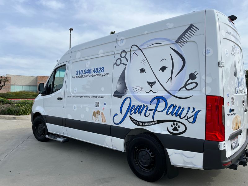 Decals & Lettering Turn Mobile Groomer's Sprinter Van into a Rolling Billboard in Orange County CA