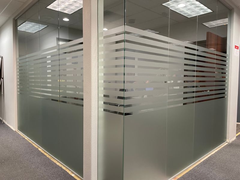 Etched and Frosted Glass Graphics Provide Privacy and an Upscale Look for Offices in Orange County, CA!