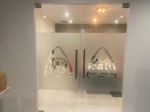 Frosted and etched glass graphics for offices in los angeles, ca