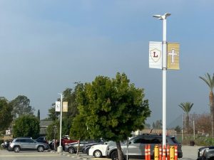 high school parking lot light pole banners in orange county, ca