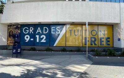 Perforated Window Graphics Advertise for NOVA Academy in Santa Ana, CA!